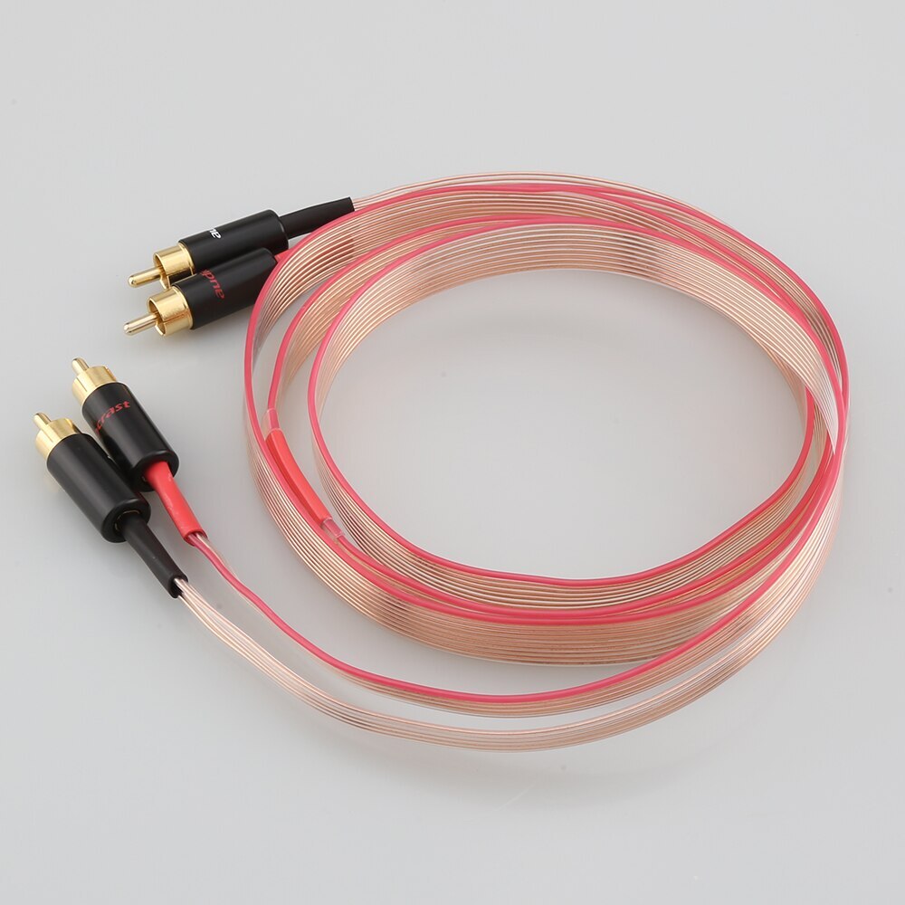 Pair OCC Copper Signal RCA Flat Cable Gold Plated Plug Interconnect RCA Cable