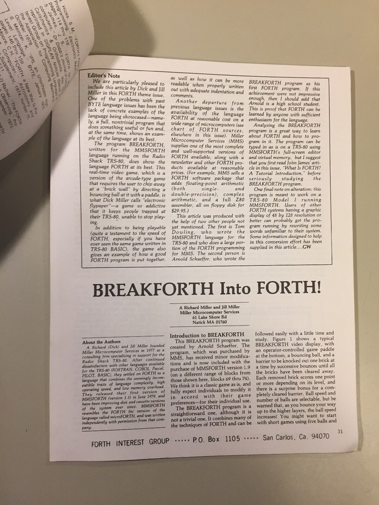 Vintage 1980 Forth Interest Group BYTE Magazine Forth Language Reprints