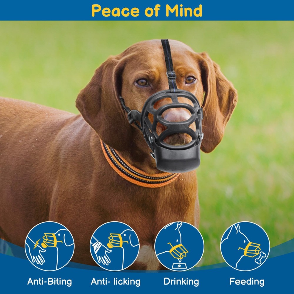 BARKLESS Basket Muzzle for Large Dogs, Humane to Prevent XL, Black