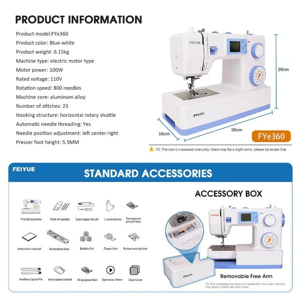 FEIYUE FYe360 Sewing Machine with Adjustable Needle Positions