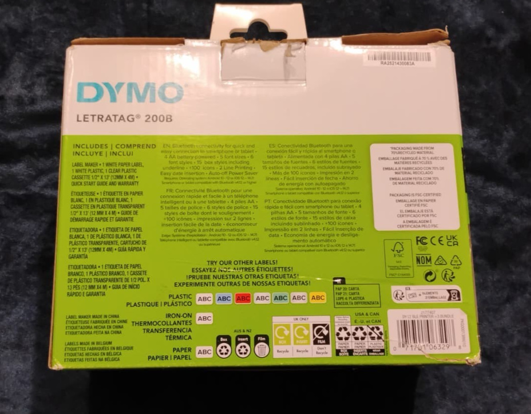 DYMO Letratag 200B Portable Label Maker With Bluetooth Smartphone labeling