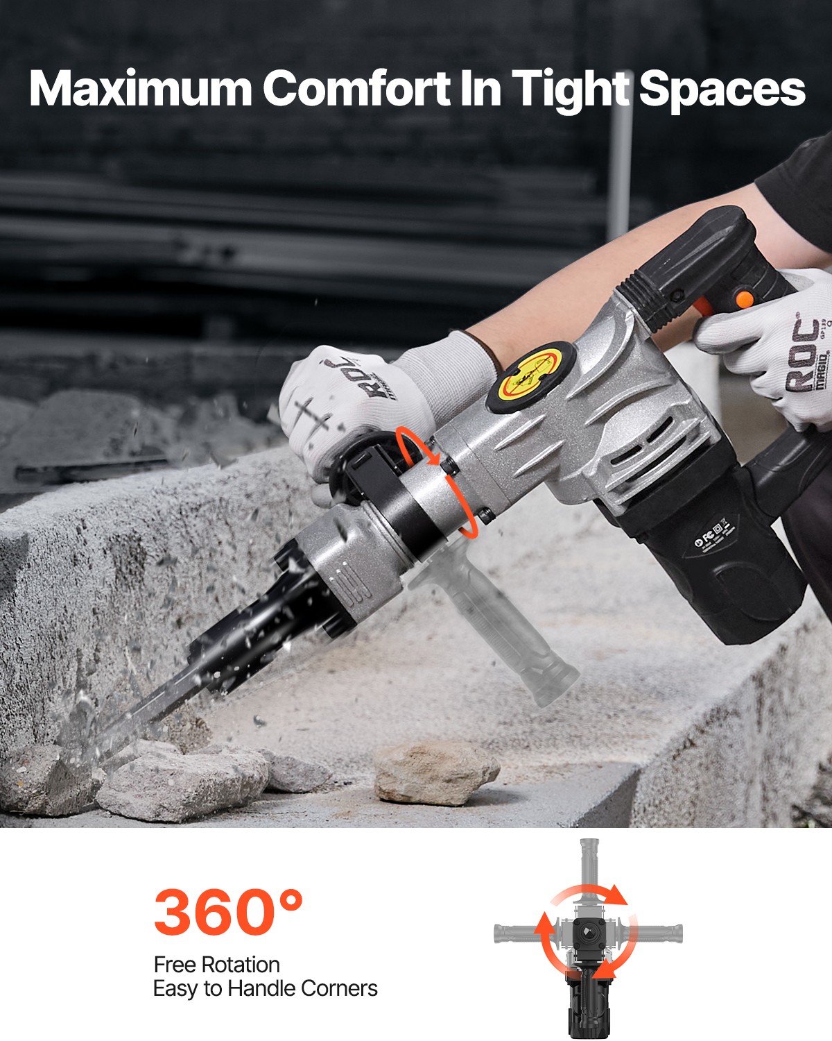 VEVOR Demolition Jack Hammer Concrete Breaker 1400W Hammer 2 Chisel Bit Black