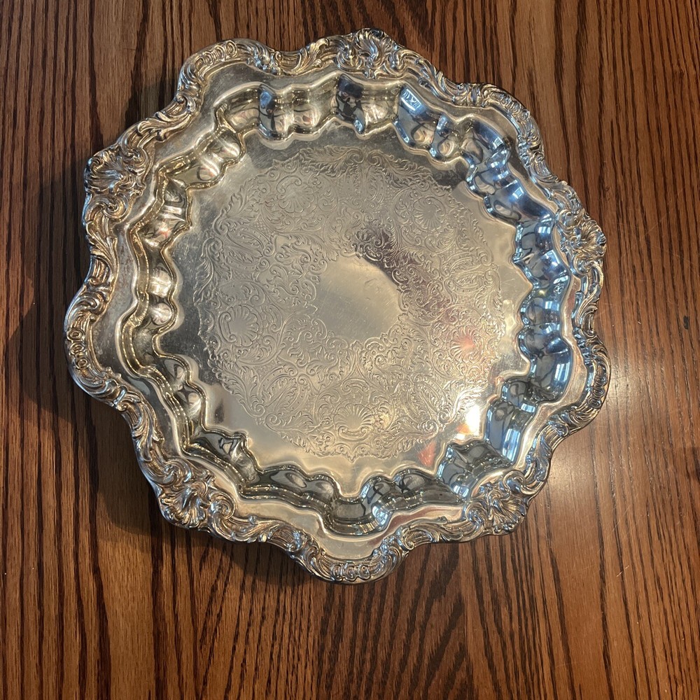 Coronet Silver on Copper 13" Round Footed Silverplate Tray