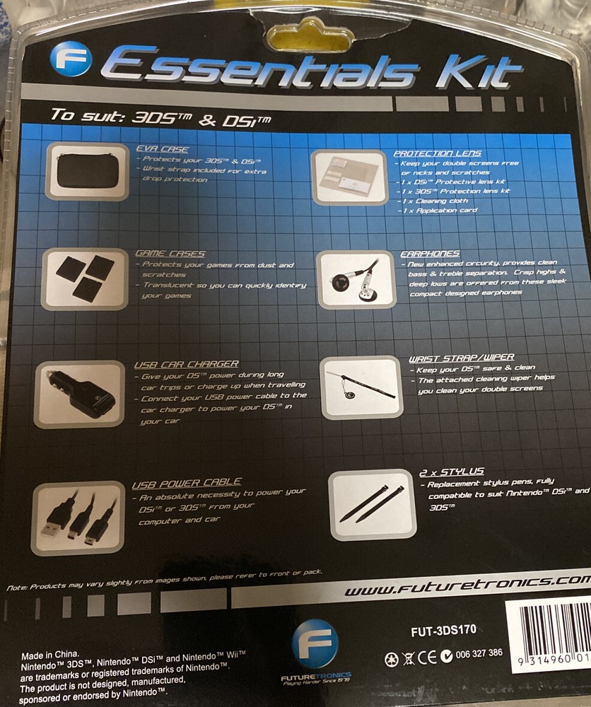Essentials Gaming Kit To suit: 3DS &DSI FUTURE TRONICS Old school Kit