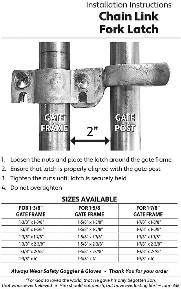 1-5/8" x 2-3/8" Galvanized Chain Link Fork Latch with Padlock Hole for Security