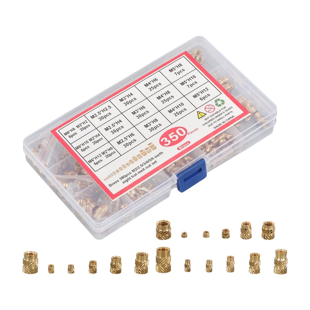M2 M2.5 M3 M4 M5 M6 Threaded Inserts, 350Pcs Female Thread Knurled Nuts Kit