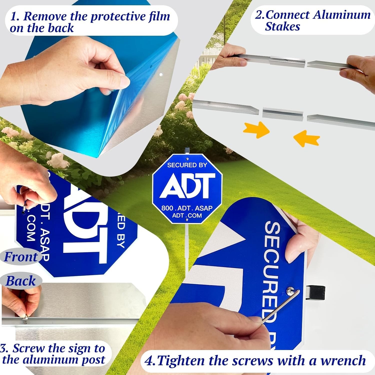 28ADT Security Signs for Yard with Stake & 10 Pcs ADT Window Stickers, 100% Alum