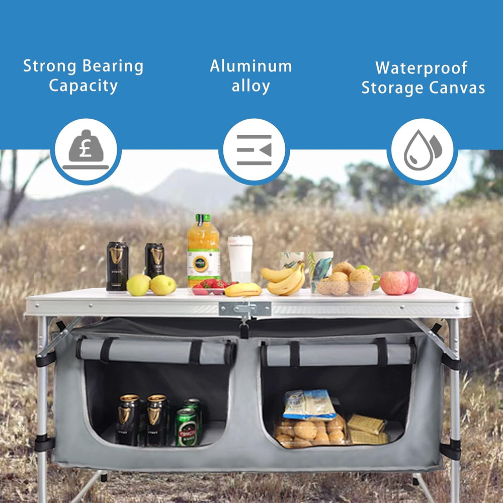Camping Table Storage Aluminum Adjustable Outdoors Portable Tailgating