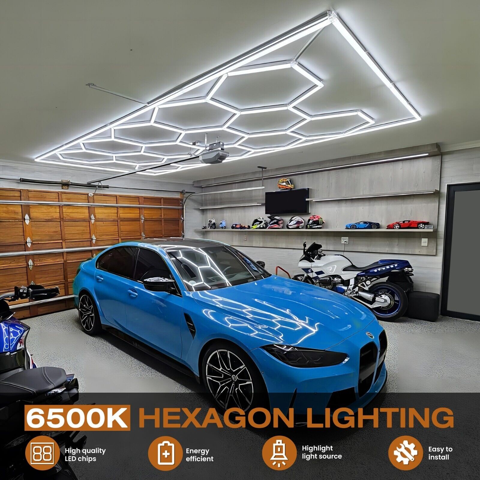 14 Hexagon LED Lighting Car Detail Garage Workshop Gym Honeycomb Lights 6500K US