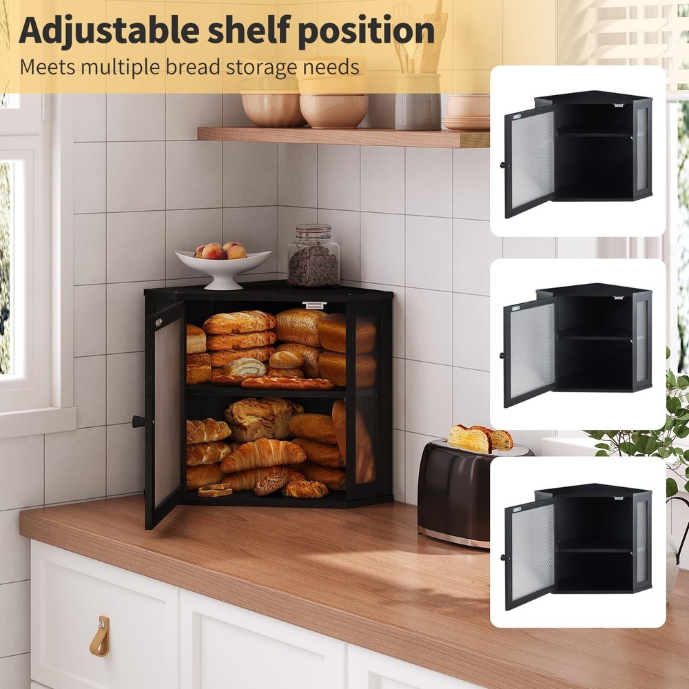 Corner Bread Box for Kitchen Countertop,Bread Storage for Homemade Bread, Dou...