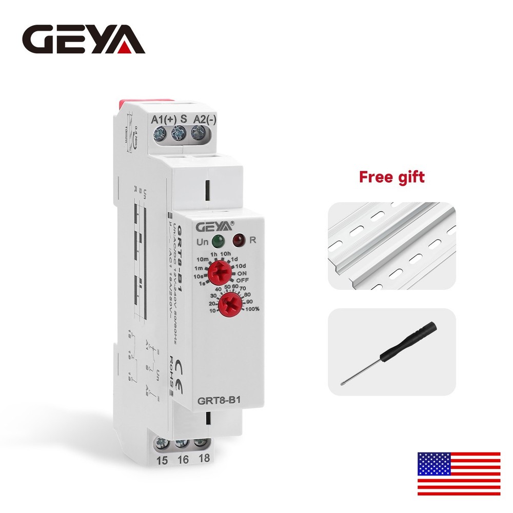 GEYA On Delay Off Delay Timer Relay Time Delay Relay AC/DC12V-240V 16A Din Rail