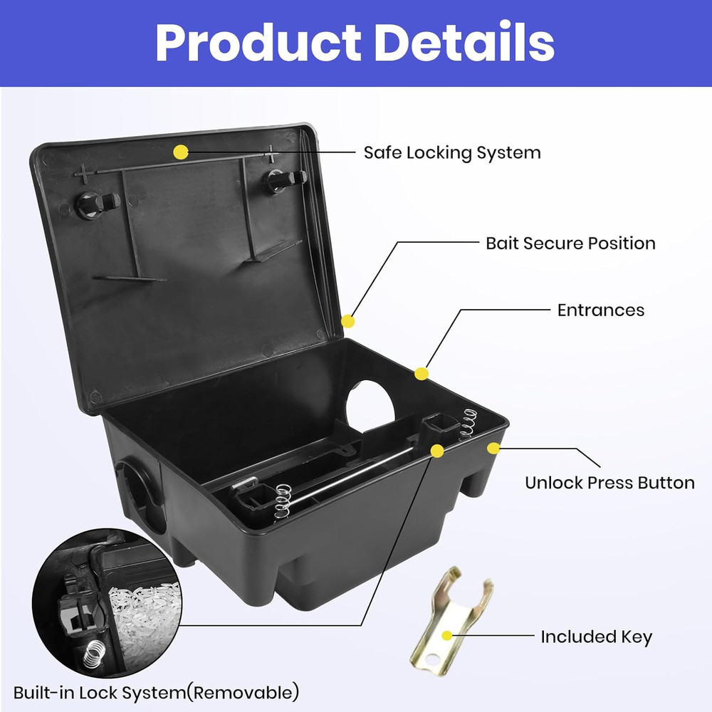 12 Pack Key–Required Rat Bait Stations & Mouse Bait Stations – 6 Large & 6 Compa