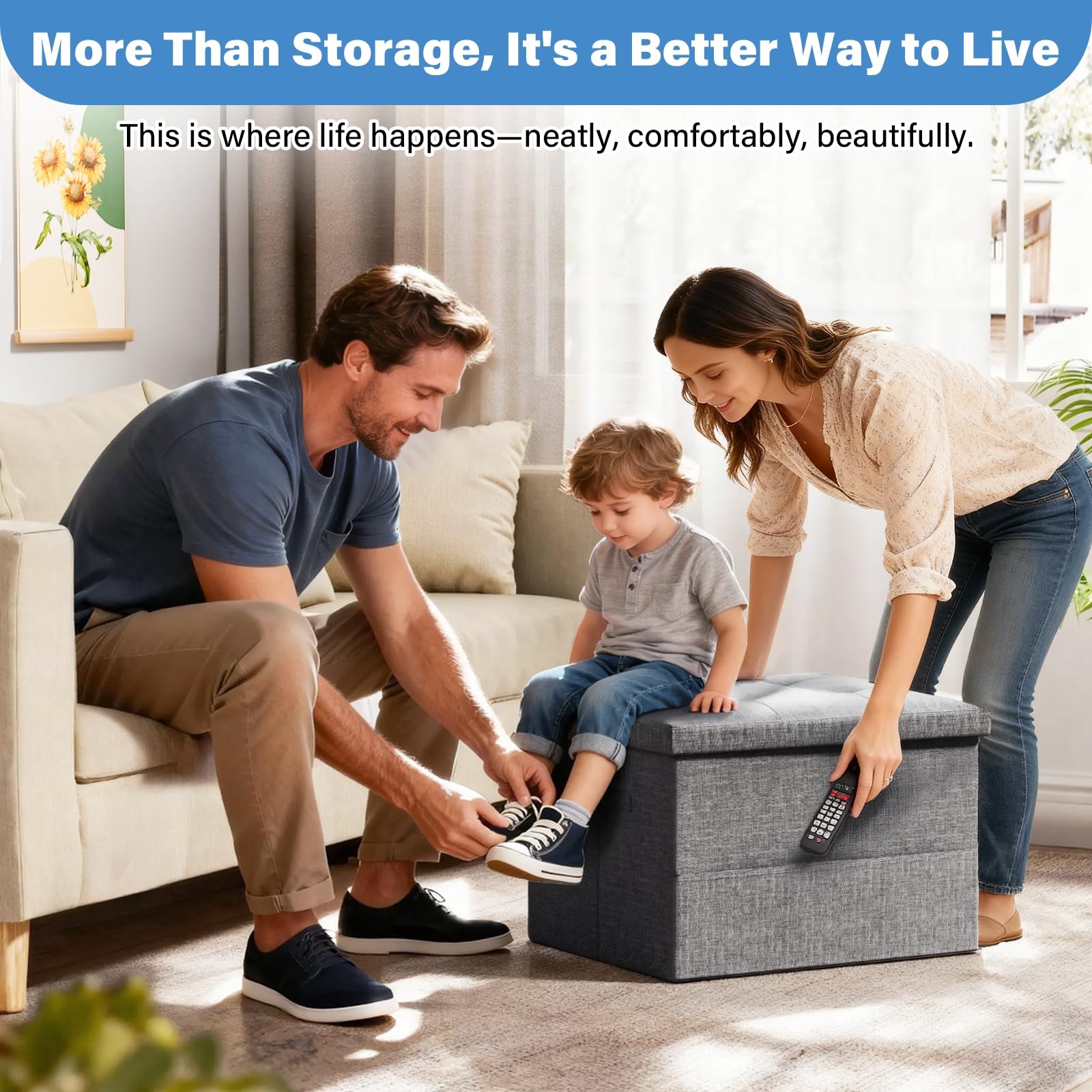 Storage Ottoman Foot Rest Stool, Foldable Foot Rest Stool with Thicker Foam Padd