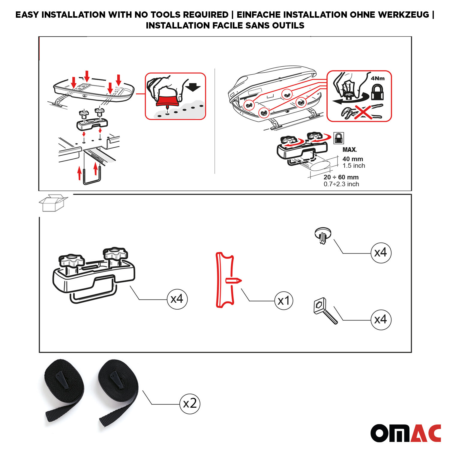 OMAC Car Rooftop Cargo Box Carrier Dual-Side Opening Luggage Storage 7.7 Cubic