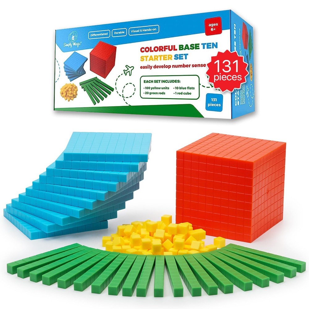 131 PCS Base Ten Blocks for Math - Place Value Blocks Base 10 Math Manipulati...