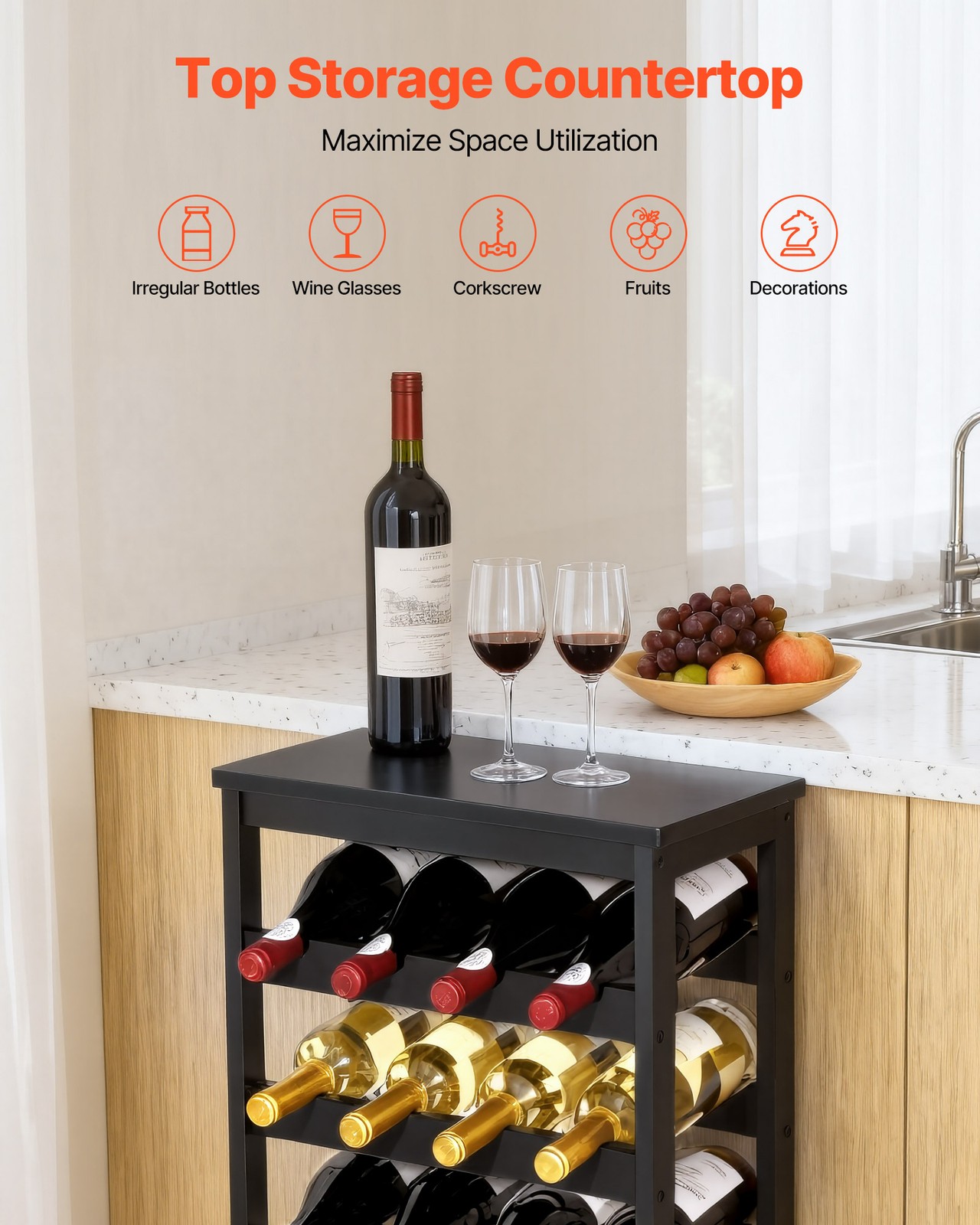 VEVOR 24 Bottle Wine Rack Freestanding Floor Display Storage Shelves 6-Tier