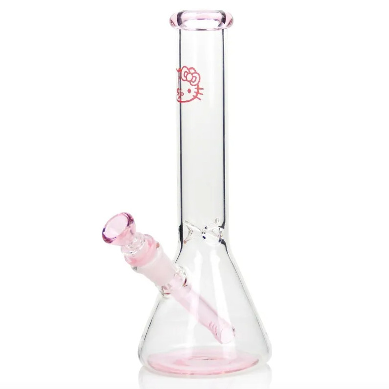 Pink 10'' Kitty Glass Bong Beaker Hookah Smoking Water Pipe w/Accessories USA