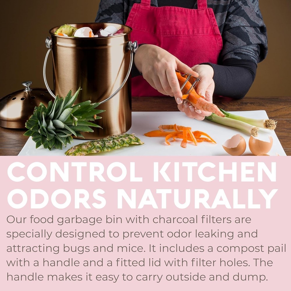 Countertop Compost Bin Kitchen | 1.3 Gallon | Odorless Composting Bin with Ca...