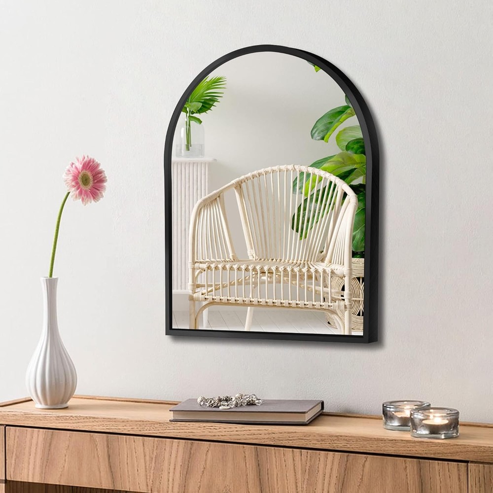 10x13 inch Black Small Arched Wall Mirror Space-Saving Design Bathroom Vanity