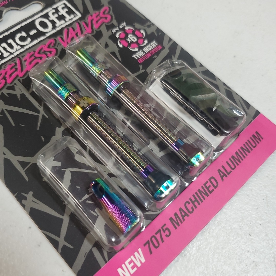 Muc-Off Tubeless Valves/60mm/Iridescent Rainbow V2 Aluminum Easy To Fit
