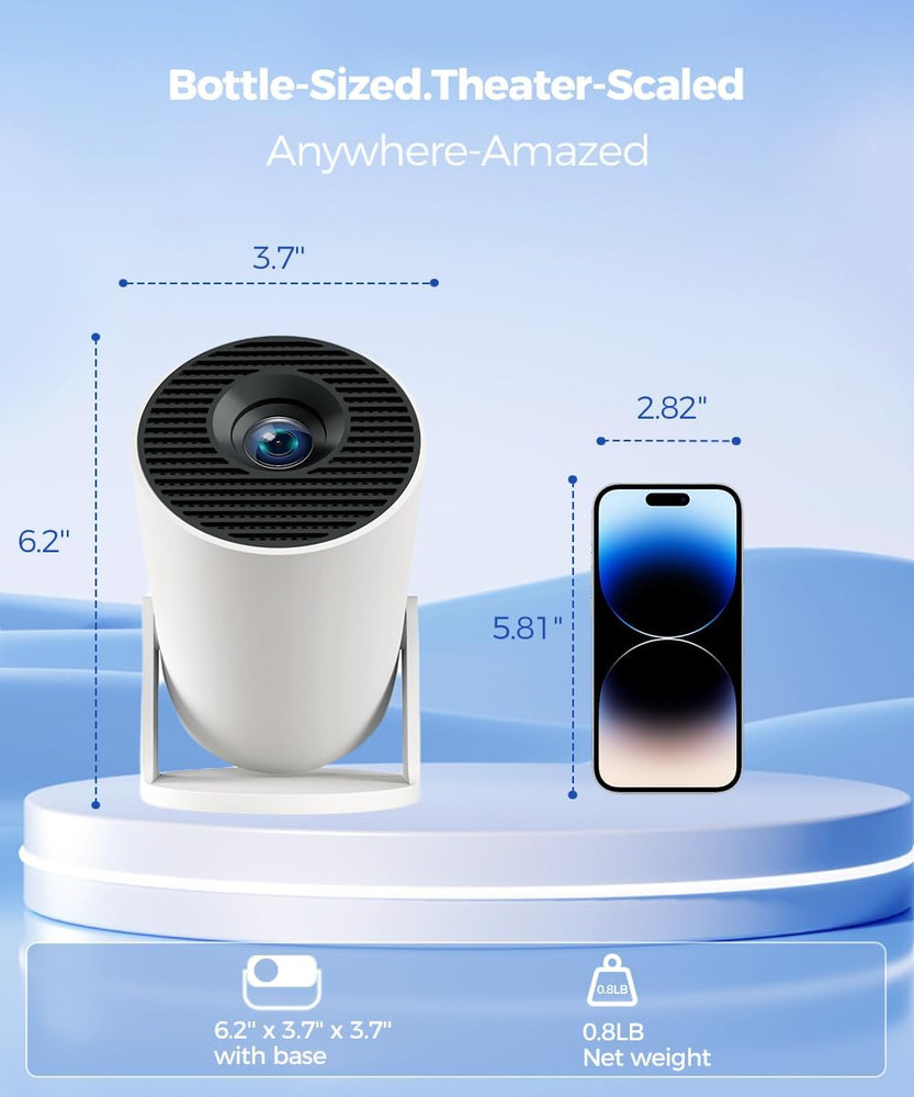 Mini Projector with Wifi and Bluetooth, 4K Support Smart Portable Projector, Sma