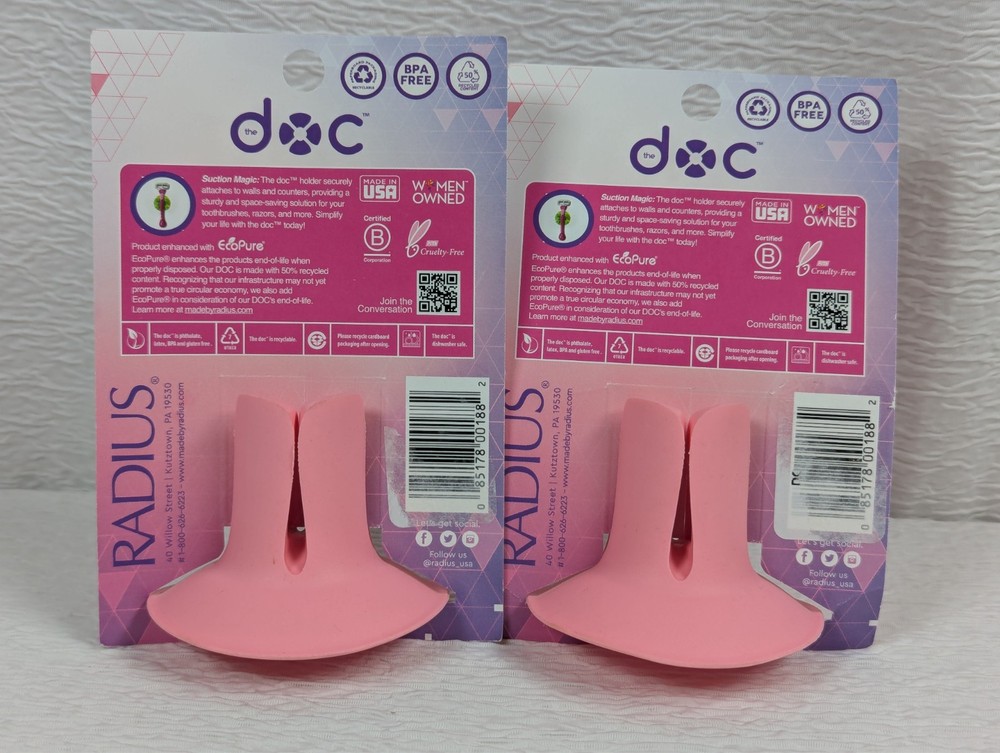 Doc - Multi-Use Suction Holder by Radius - Toothbrush, Loofah, Razor - 2 Pack