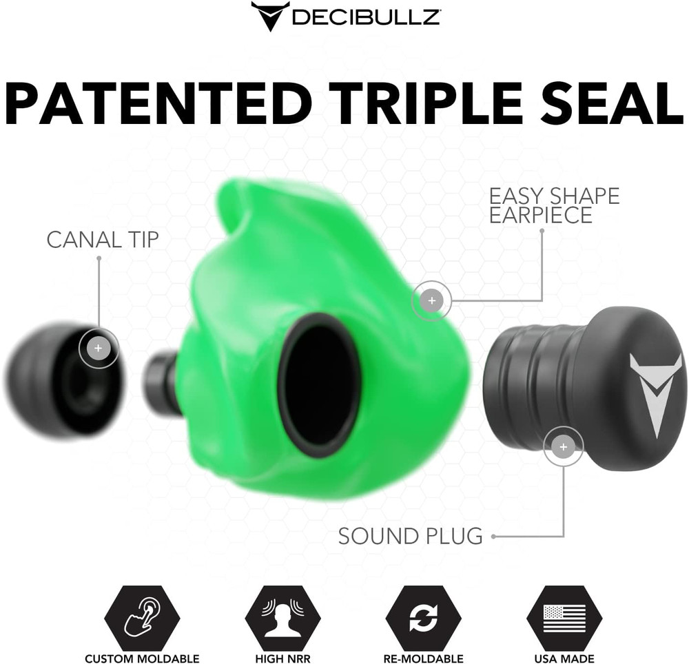 Decibullz Custom Molded Earplugs Pro Pack (Green) Bundle