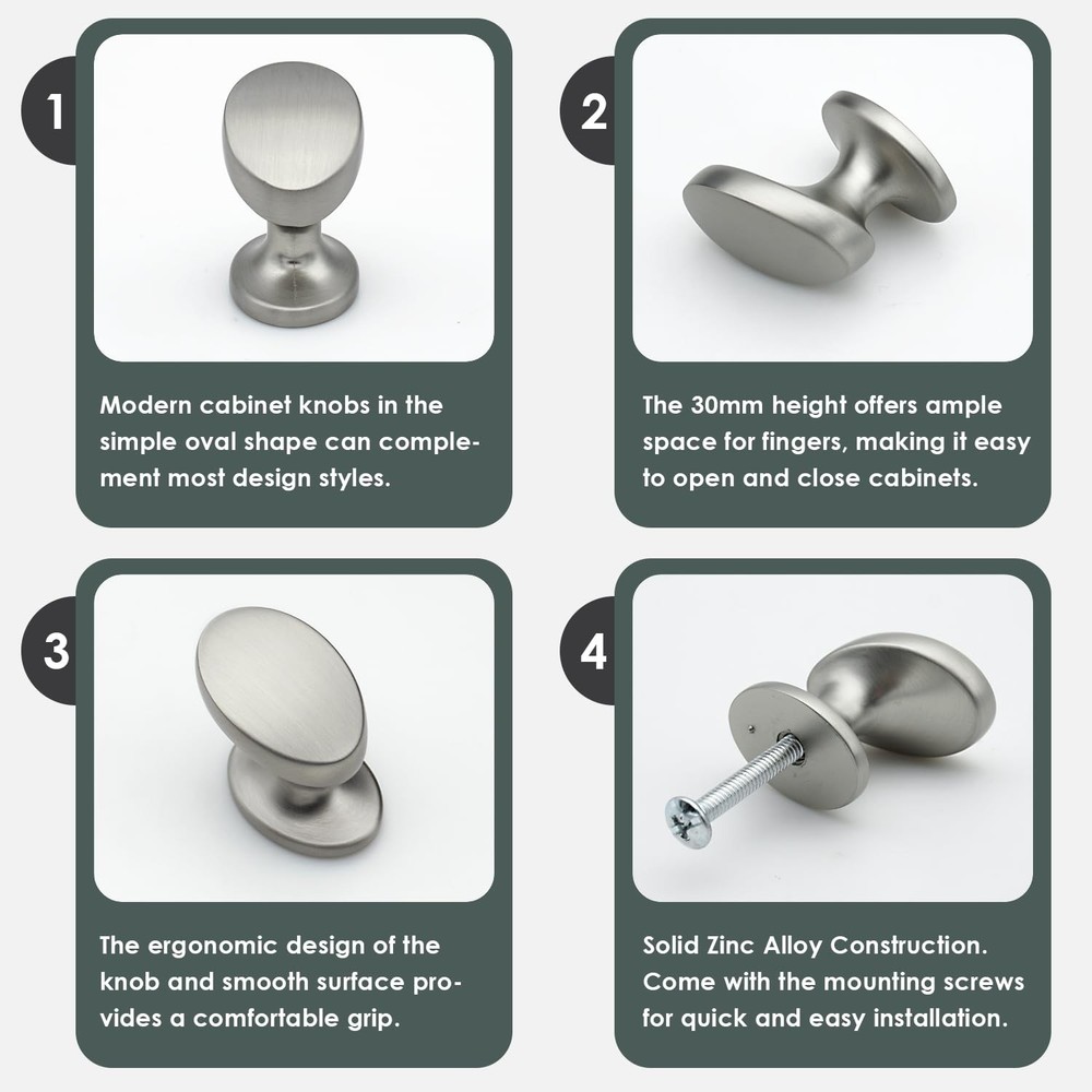 10 Pack Cabinet Knobs Brushed Nickel Solid Zinc Alloy Drawers Dresser Knobs M...