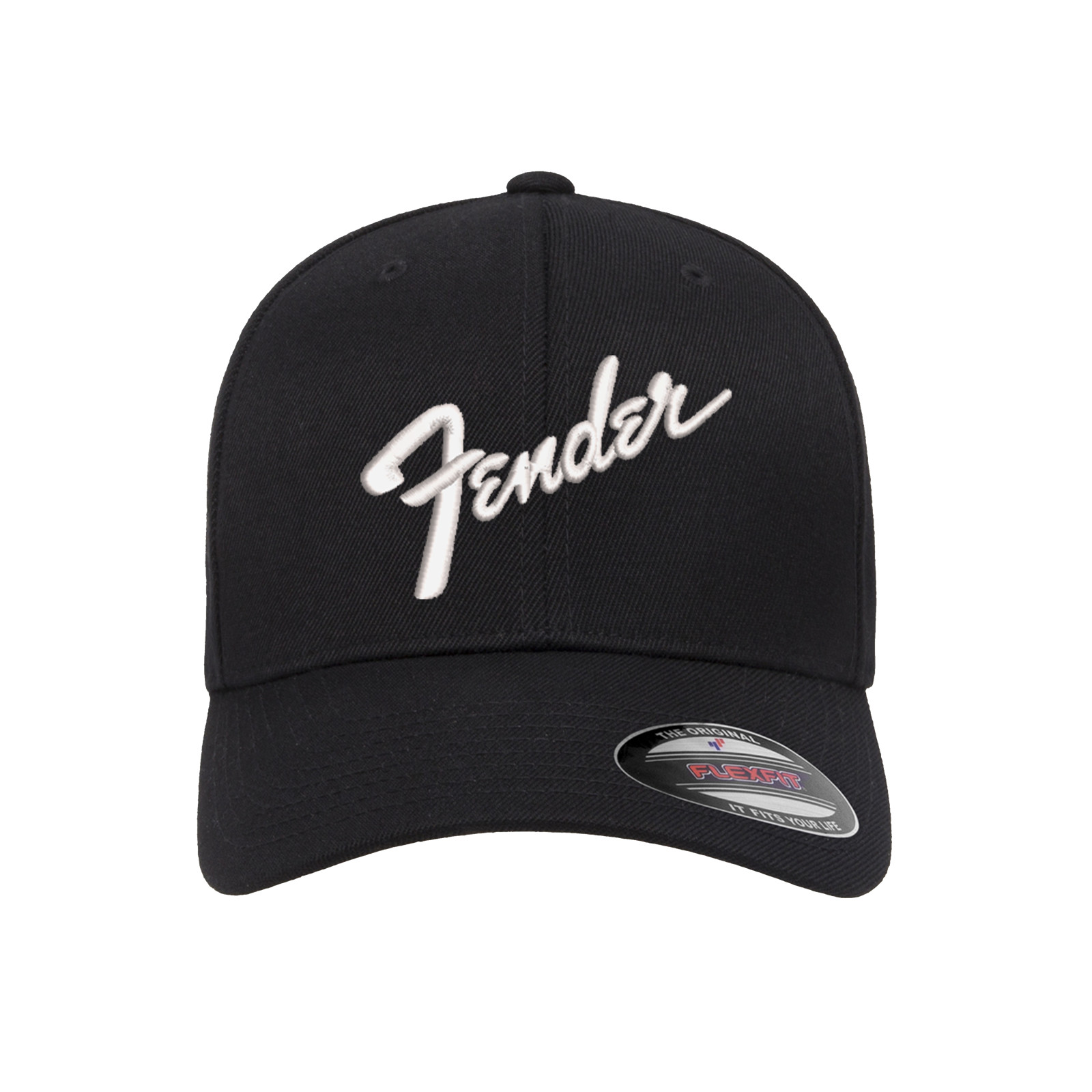 Fender Logo Embroidered Flexfit Hat Flat and Curved Black, Navy, Olive, Grey