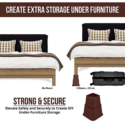 Adjustable Bed Risers, Stackable Frame Furniture Risers, 3, 5 or 8 Inch Height
