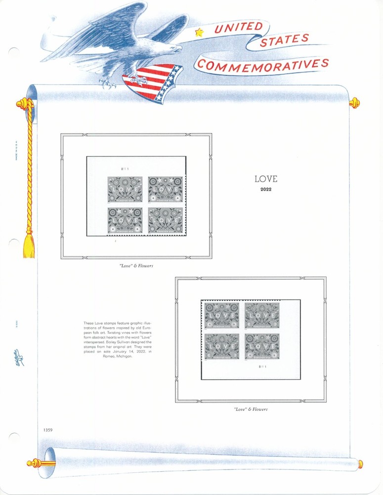 WHITE ACE 2022 UNITED STATES Commemorative Plate Blocks Supplement Pages PB-74