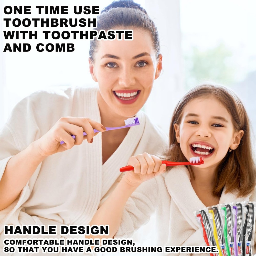 20Pcs Disposable Toothbrushes with Toothpaste and Comb,5g Toothpaste,7inch Ha...