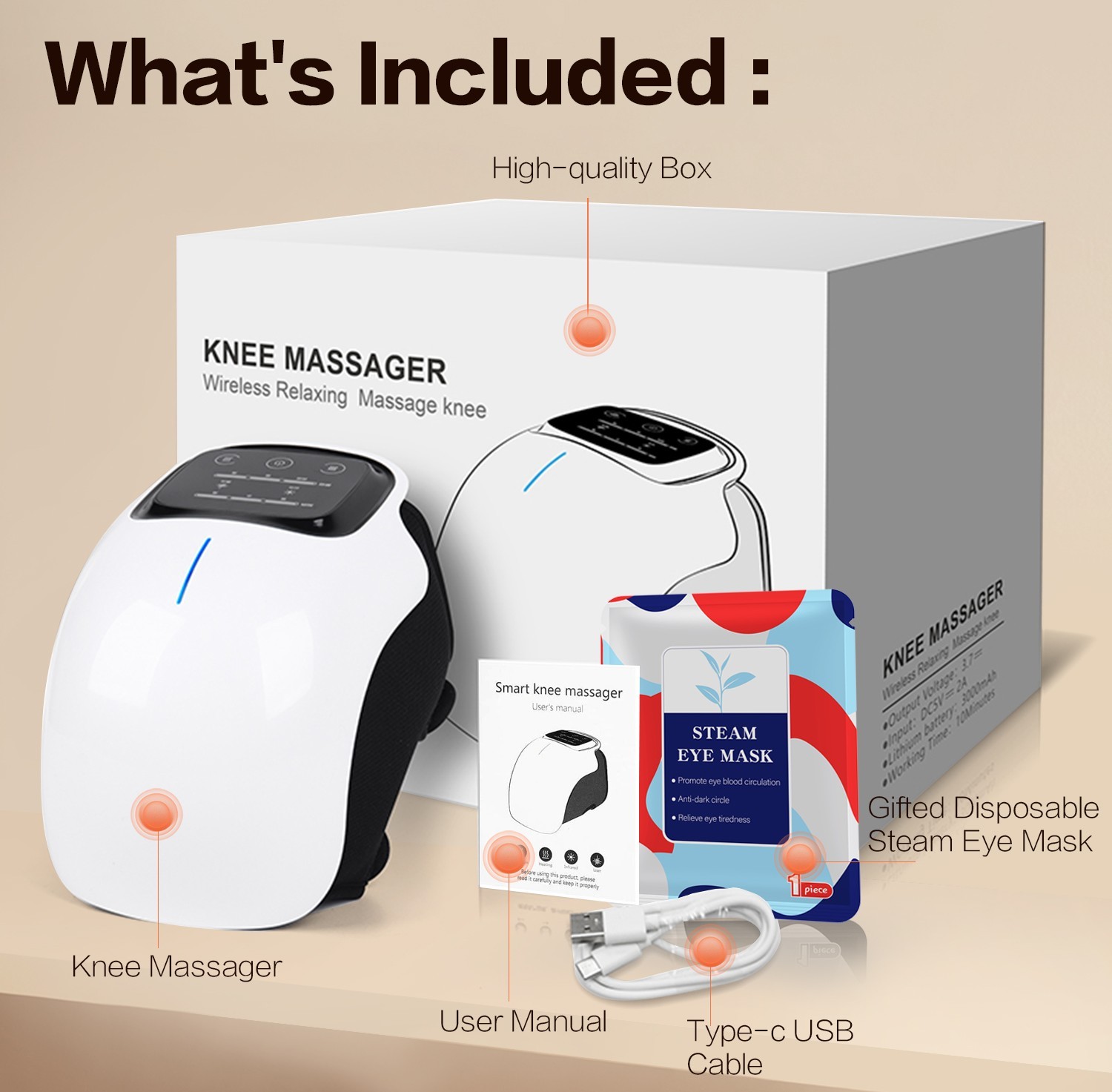 Wireless Knee Massager with Heat Vibration Massage LED Screen Infared Therapy