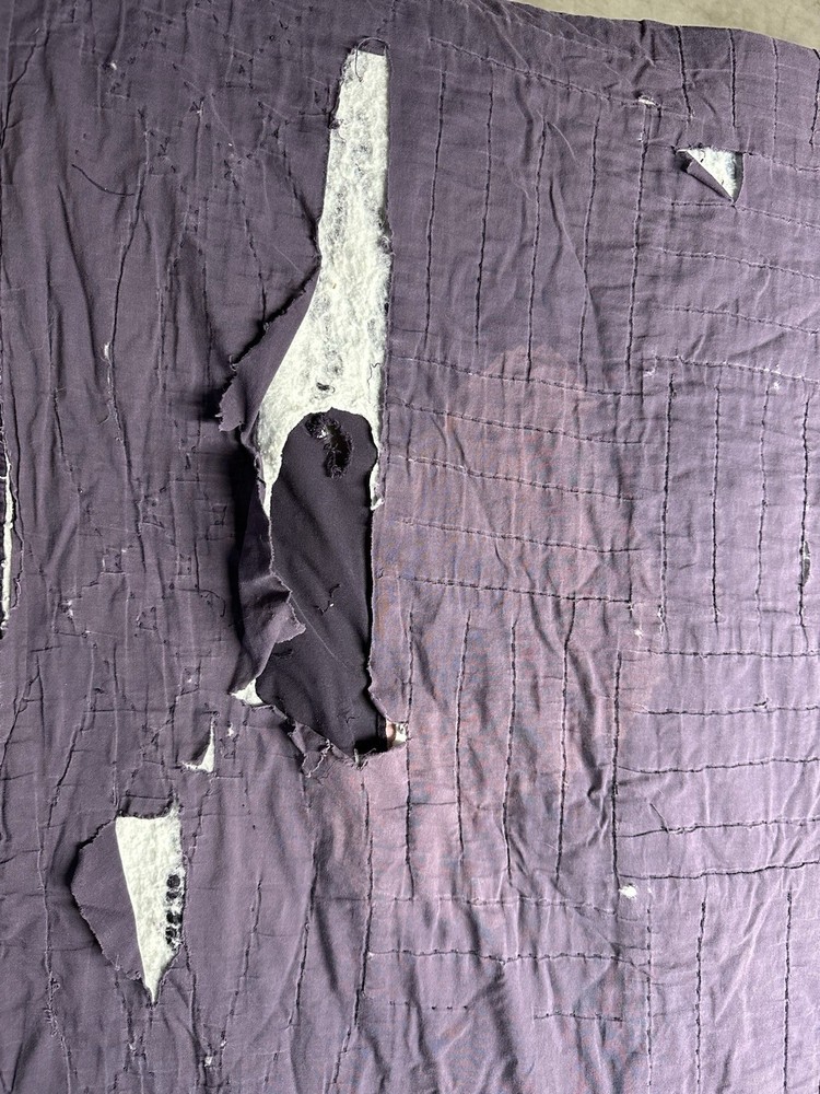Vintage Full Size Purple Velvet Like quilt Patchwork Square pattern 80x80”