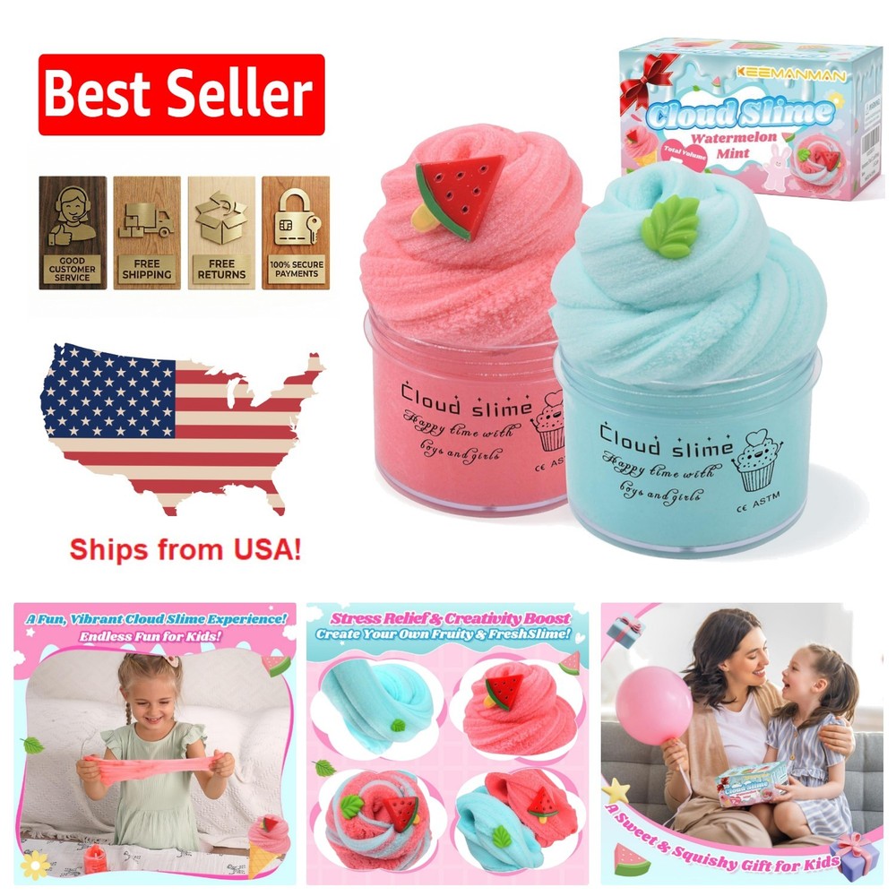 Creative 2 Pack Cloud Slime with Watermelon & Mint Charms - Perfect Kids Gift