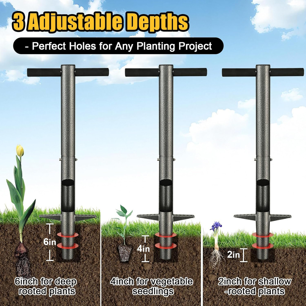 Bulb Planter Tool - 34" Long Handle Sod Plugger Lawn Plug Digger,Auto Plug Eject