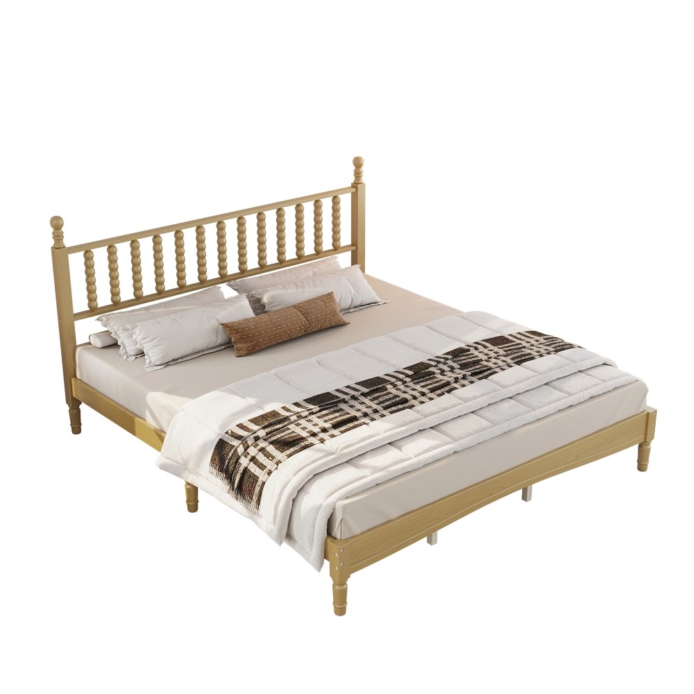 King Platform Bed Retro Frame With Gourd Headboard No Box Spring