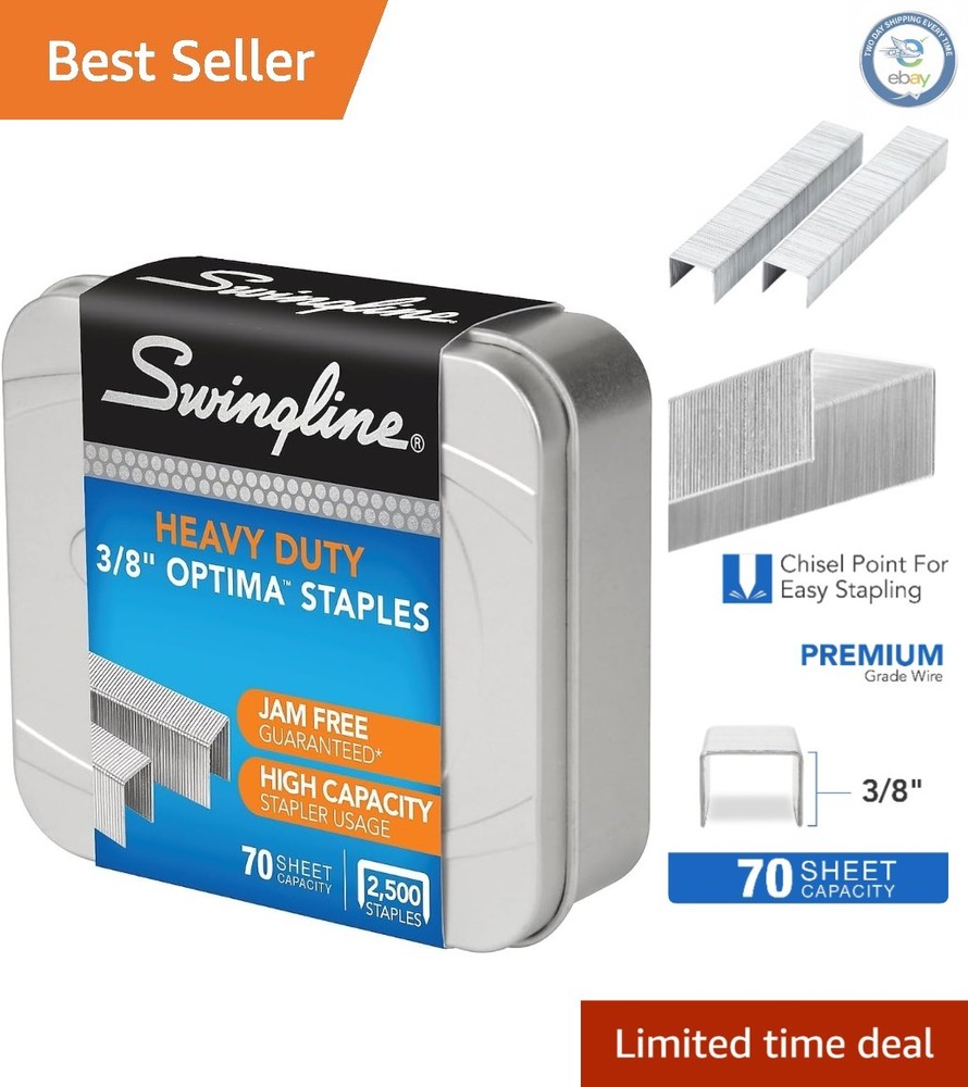 Optima High Capacity Staples 3/8" Leg Length, 2500 Count – Jam-Free Solution