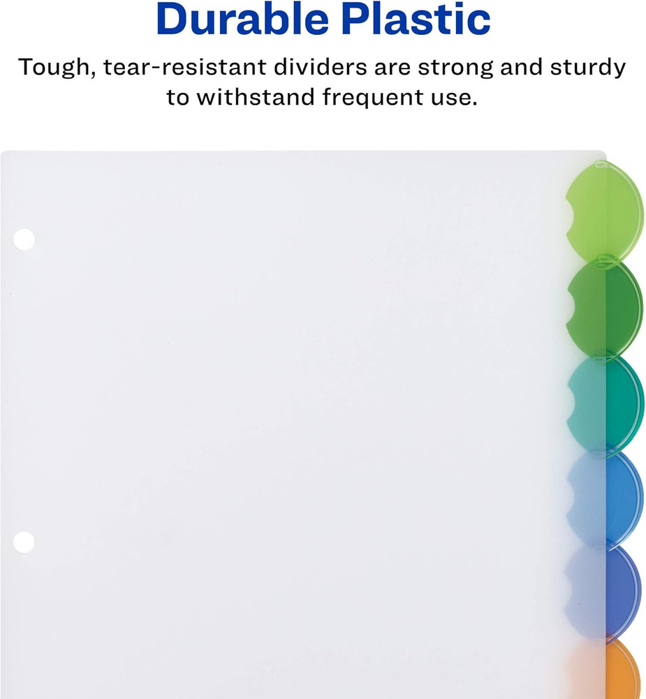 Insertable Style Edge Plastic Dividers for 3 Ring Binders, 8-Tab Set, Multicolor