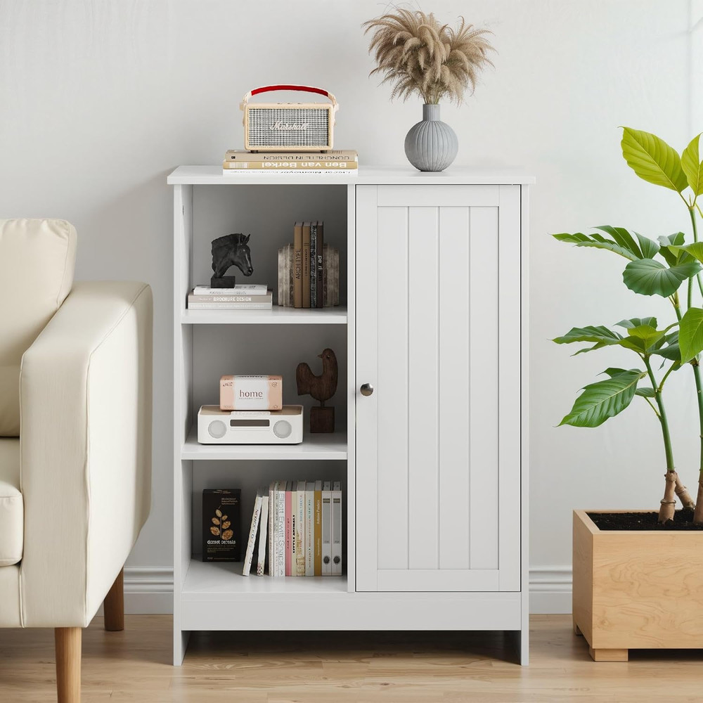 Kezlar White Mid-Century Modern Storage Sideboard with Adjustable Shelves