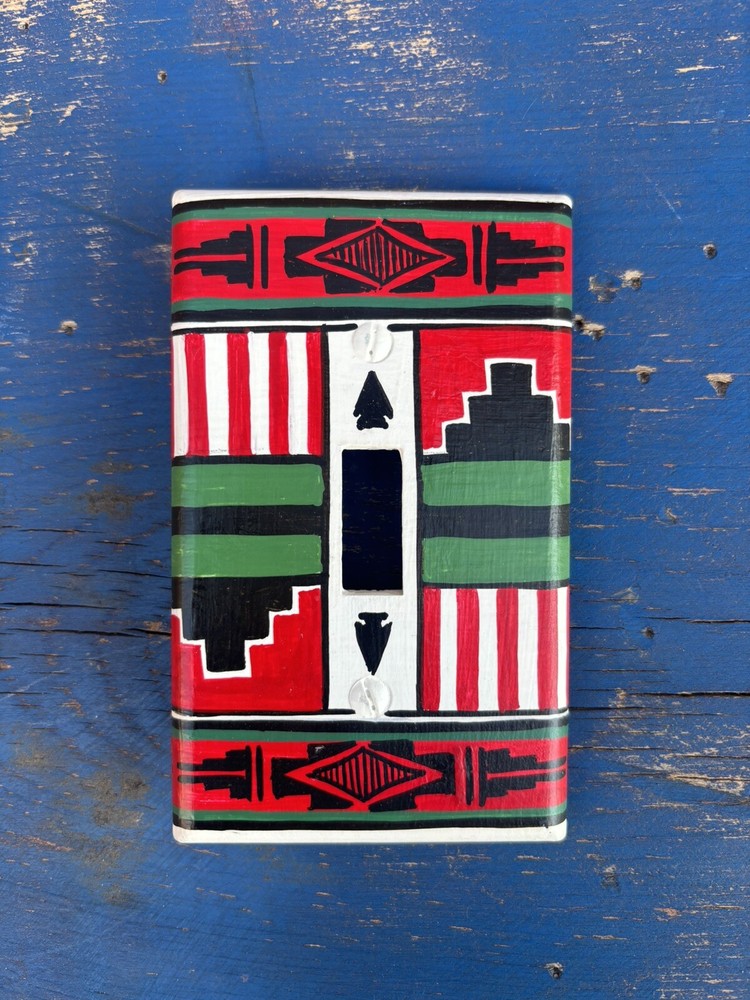 Handpainted Light Switch Cover Native Navajo Handmade Red Green Single e42