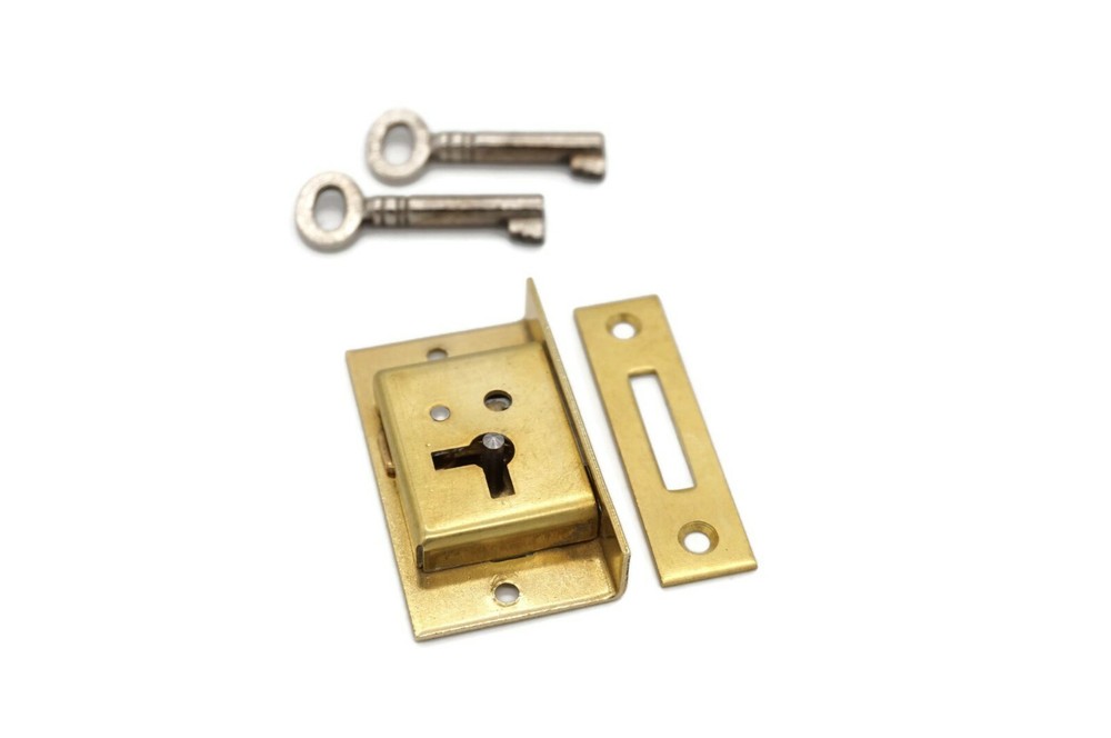 Half Mortise Lock Chest Trunk Small Box Lock Solid Brass Cabinet Lock 2 Keys