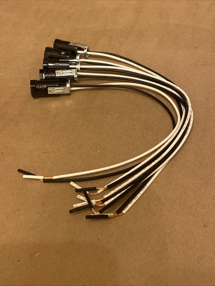 Five Pack Phenolic E12 Candelabra Socket, 12" 105 * C UL 1430 Wire Leads, 1/8F