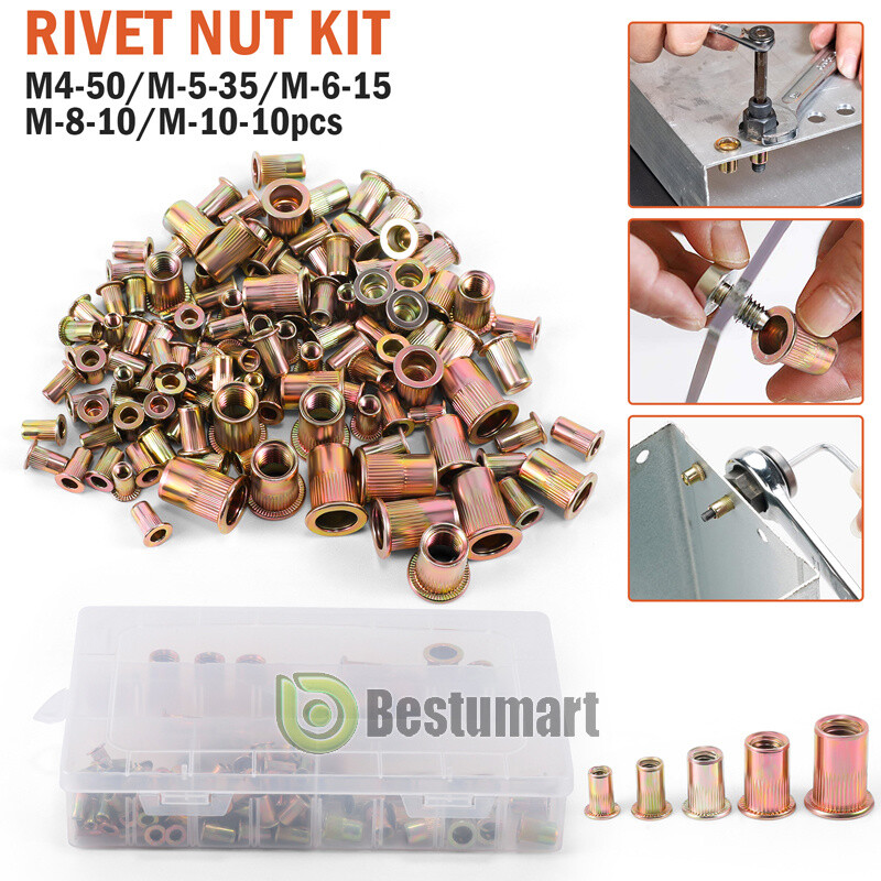 120pcs Rivet Nut Kit Rivnut Gun Nut Setter Thread Setting Nutsert Tool Metri+Box