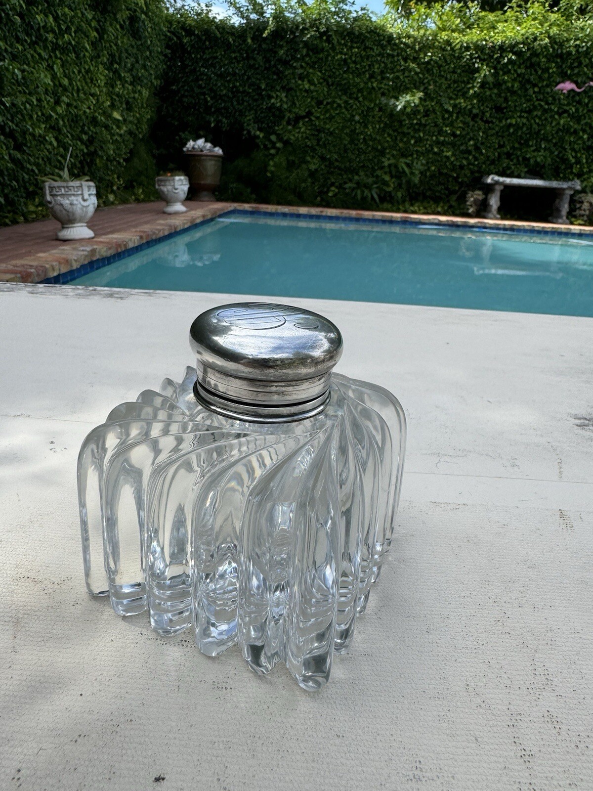 19th Century Tiffany & Co Sterling Silver and Cut Crystal 3.75” Inkwell and Cap