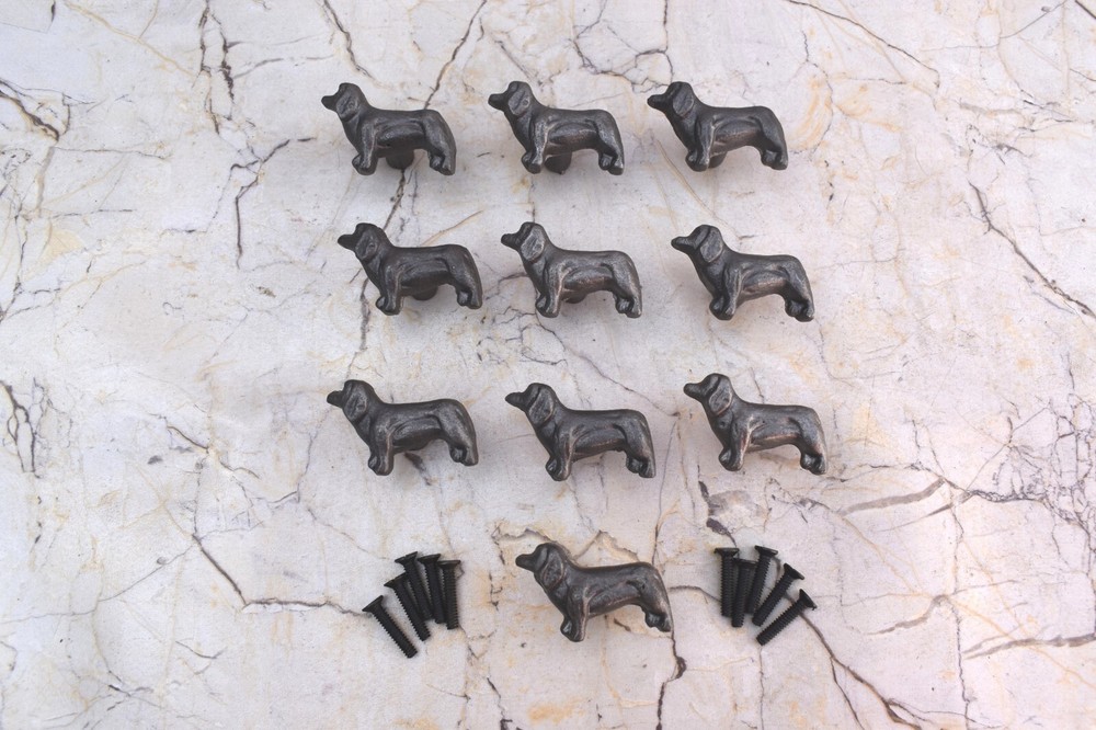 Vintage Dog Shape cast iron cabinet drawer door Gate knobs handles pull 10pcs