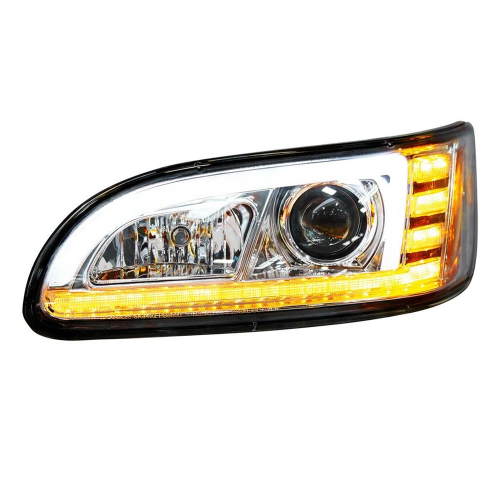 Chrome Projection Headlight w/ LED Sequential Turn-DRL f/ Peterbilt - Driver
