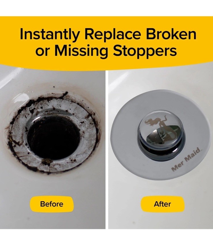 Mer-Maid Drain Magic Universal Sink Stopper, Instantly Replace Broken Stoppers