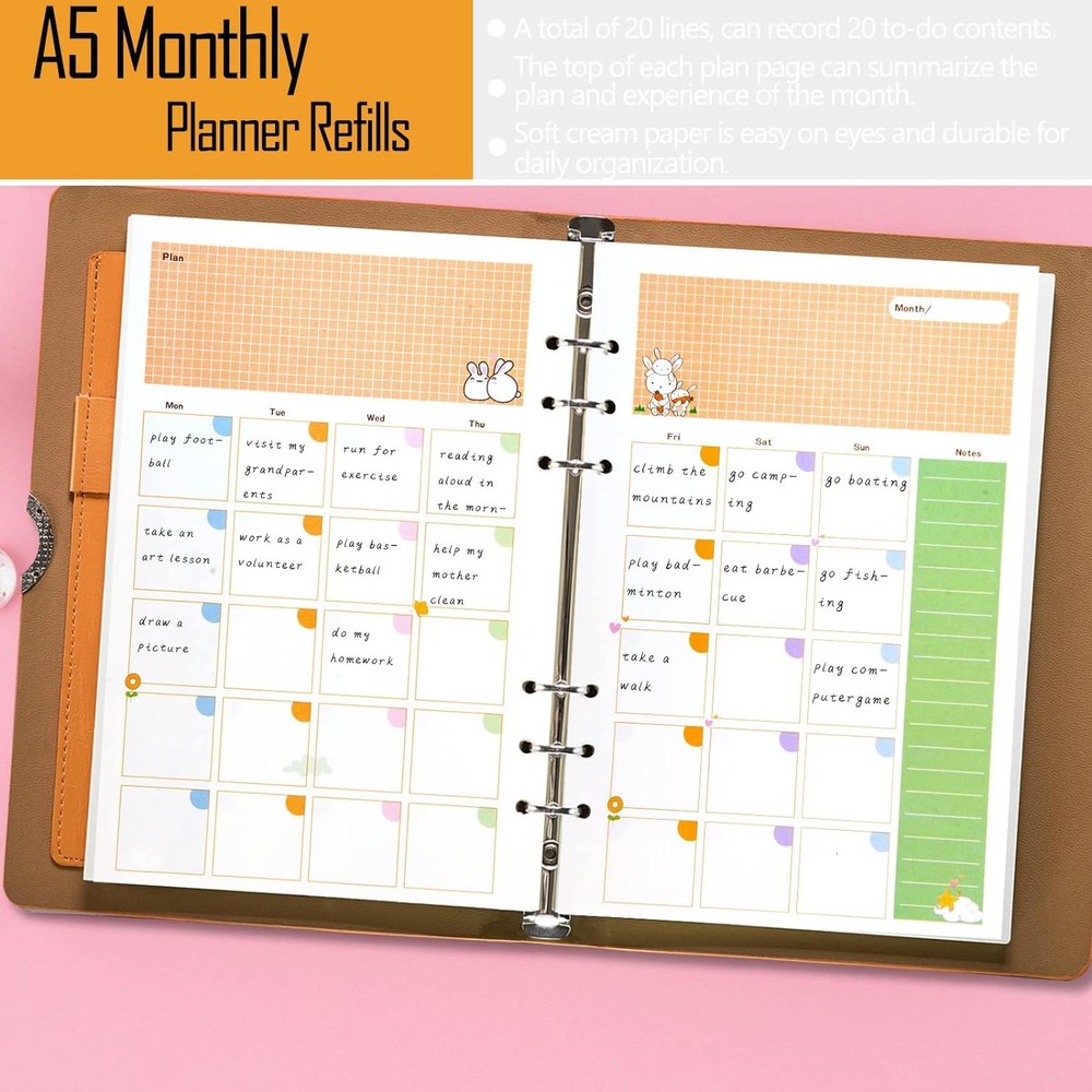 Rancco A5 Planner Inserts Monthly A5, Refills