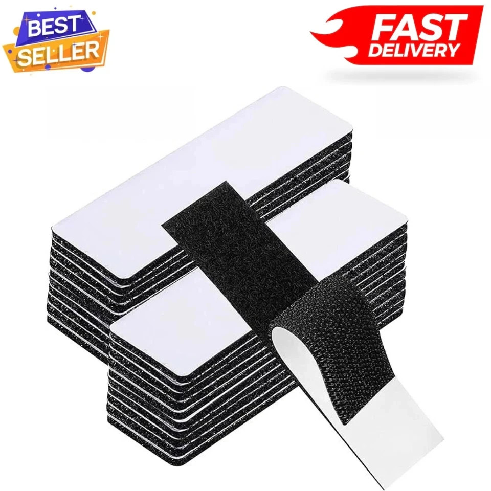 20 Sets Heavy Duty Hook & Loop Adhesive Strips 1x4” Black Sticky Back Fastener